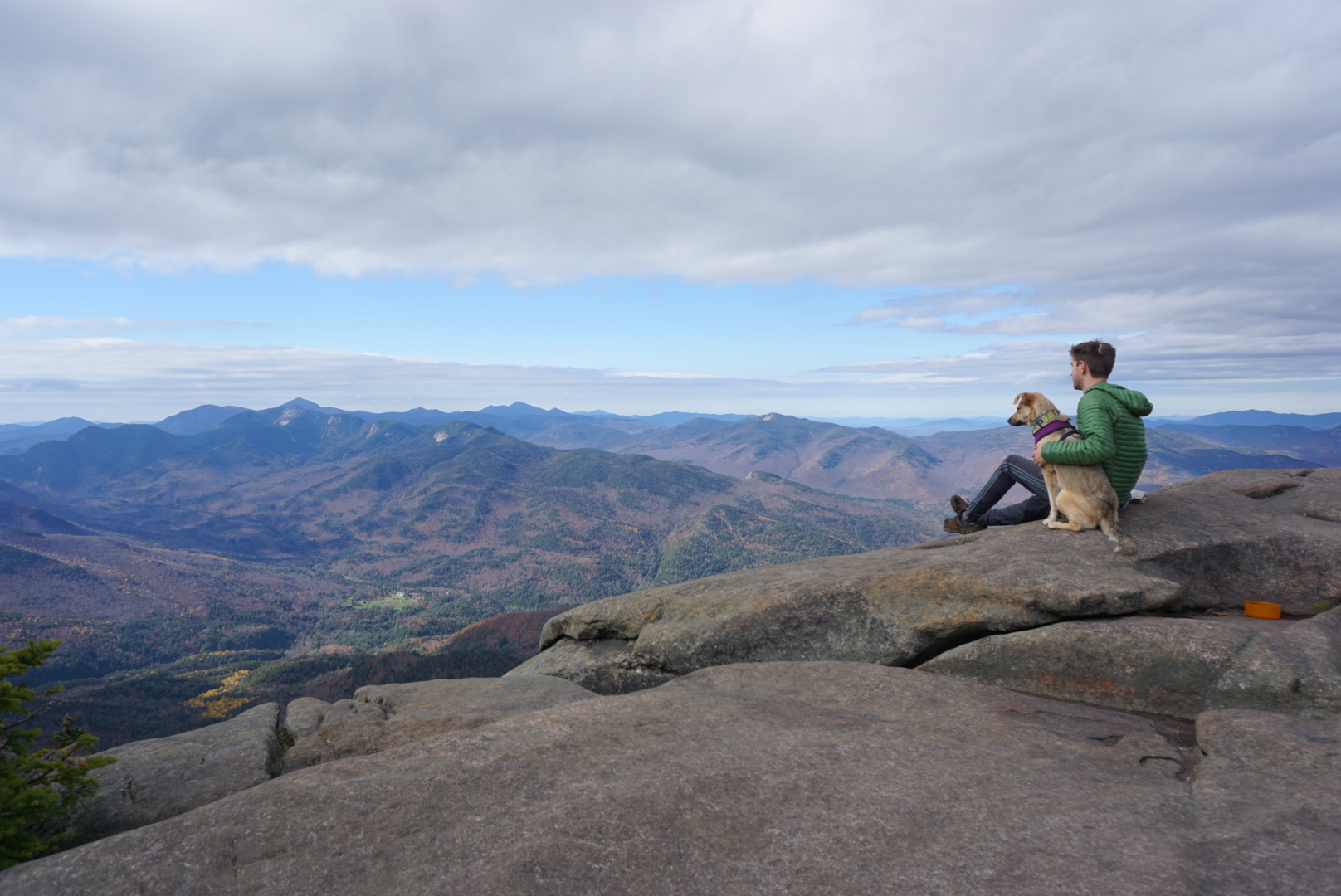 View looking southwest from the summit of Giant Mountain, showing large bedrock slides on the Great Range.